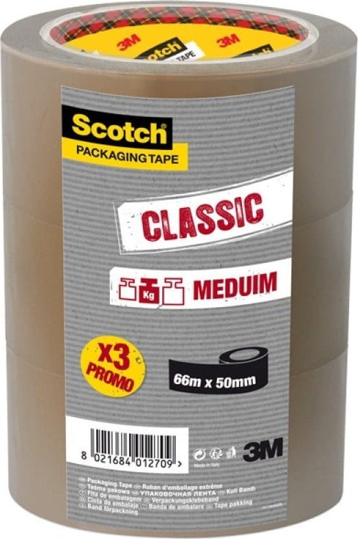 Taśma pakowa do wysyłek SCOTCH® Hot-melt (371), 50mm, 66m, brązowa, 3 szt.