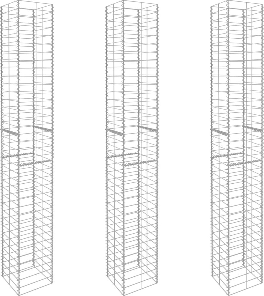 vidaXL Kosze gabionowe, 3 szt., galwanizowana stal, 25x25x197 cm