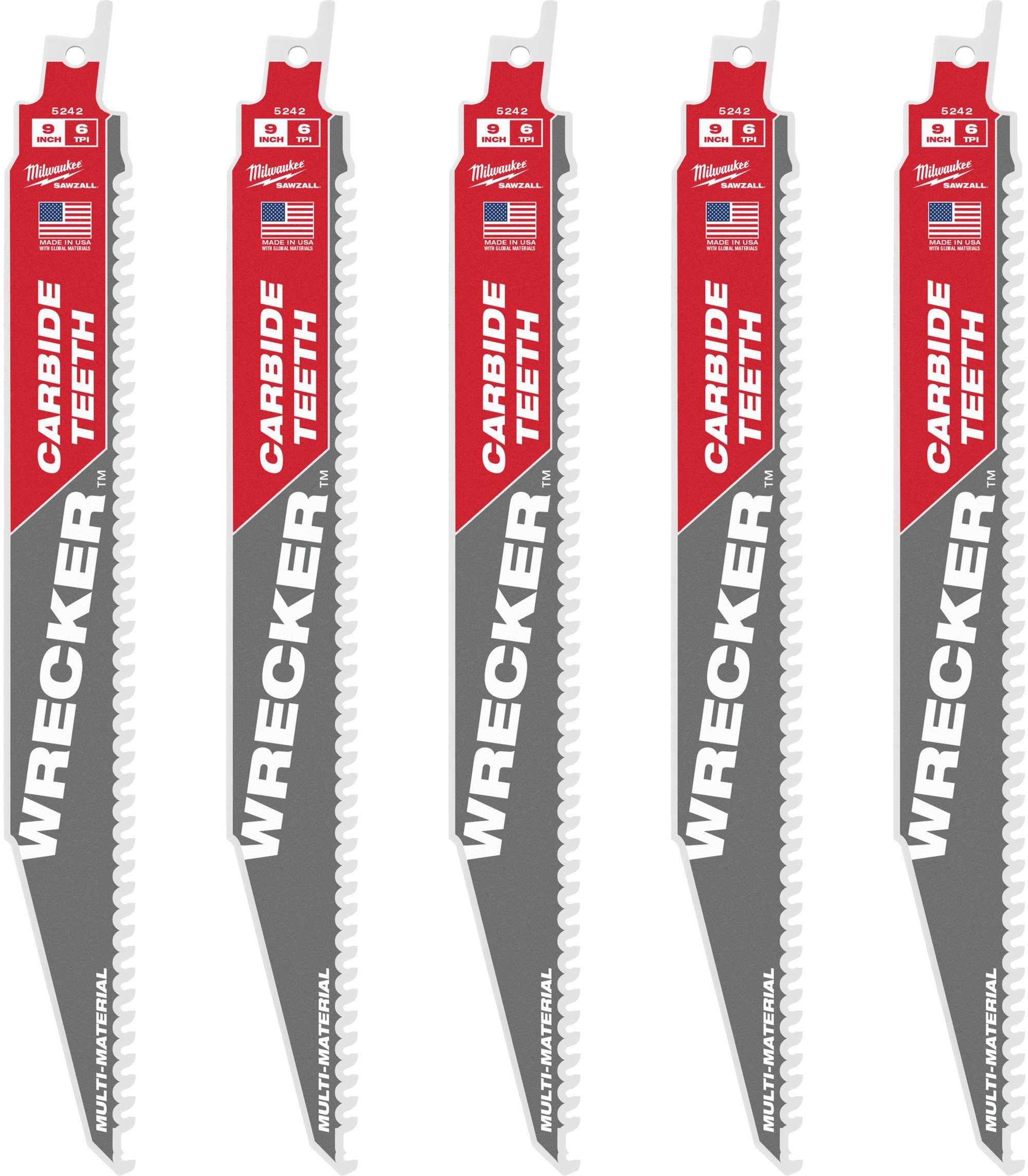 MILWAUKEE S TCT WRECKER CARBIDE HACKSAW BLADE 230mm/6T/5pcs.