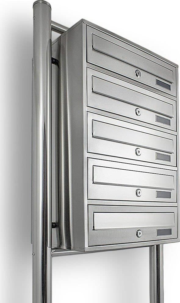 Bituxx Nowoczesna Euroskrzynka lokatorska inox 5 wrzutów ze stali nierdzewnej