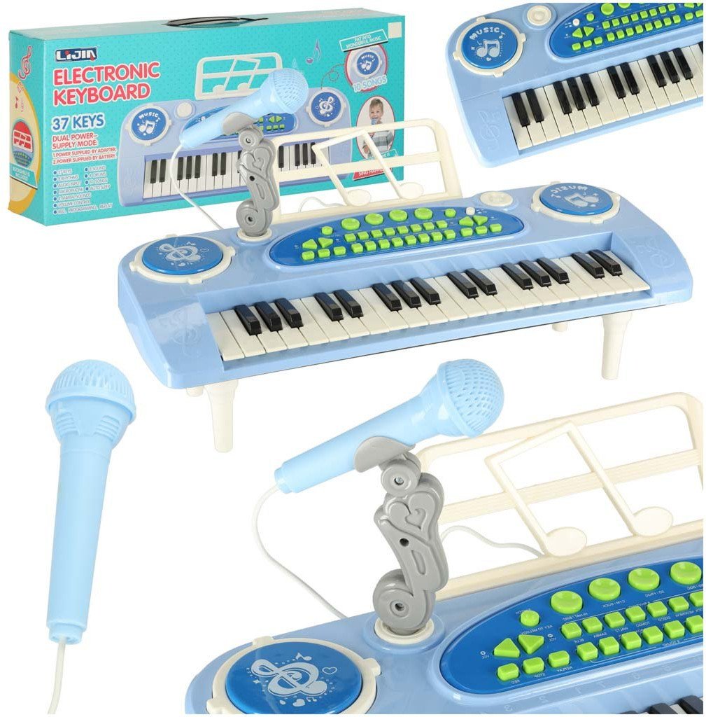 Keyboard dla dzieci pianinko interaktywne organki 37 klawiszy mikrofon statyw niebieskie Kik Sp. z o. o. Sp. k.