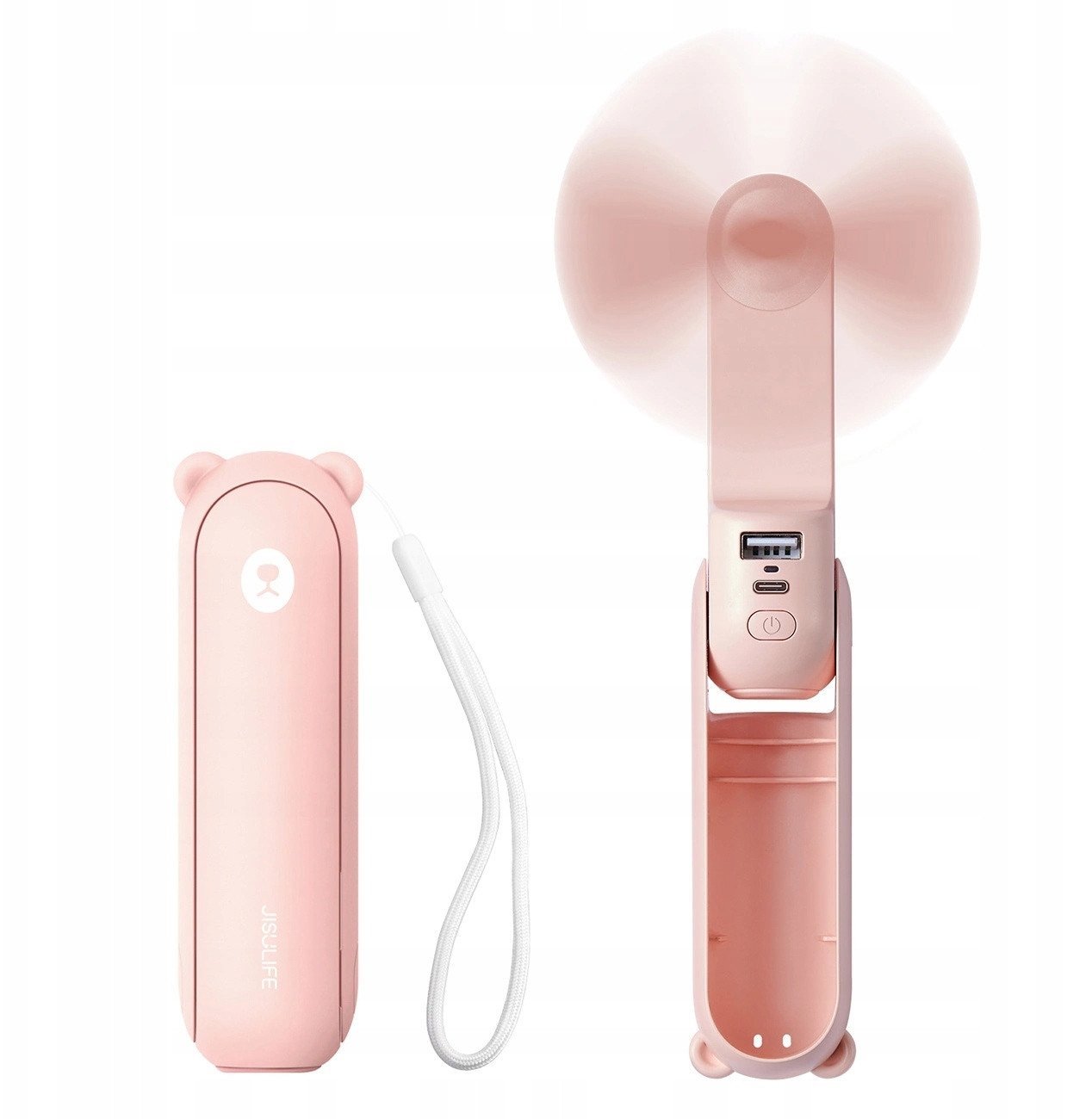 Mini wentylator Jisulife Handheld Fan Life8 Plus przenośny wiatraczek USB z funkcją powerbanka 4500mAh i latarką - różowy