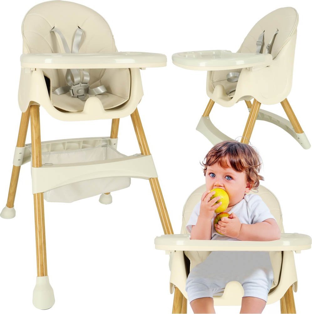 KIK Krzesełko do karmienia z pojemnikiem tacką kolor kremowy