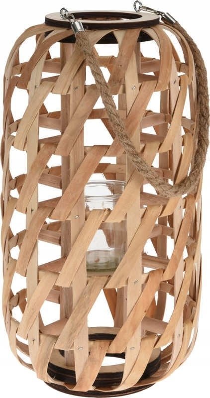 Home Styling Collection Drewniany lampion, minimalistyczna plecionka i uchwyt ze sznurka