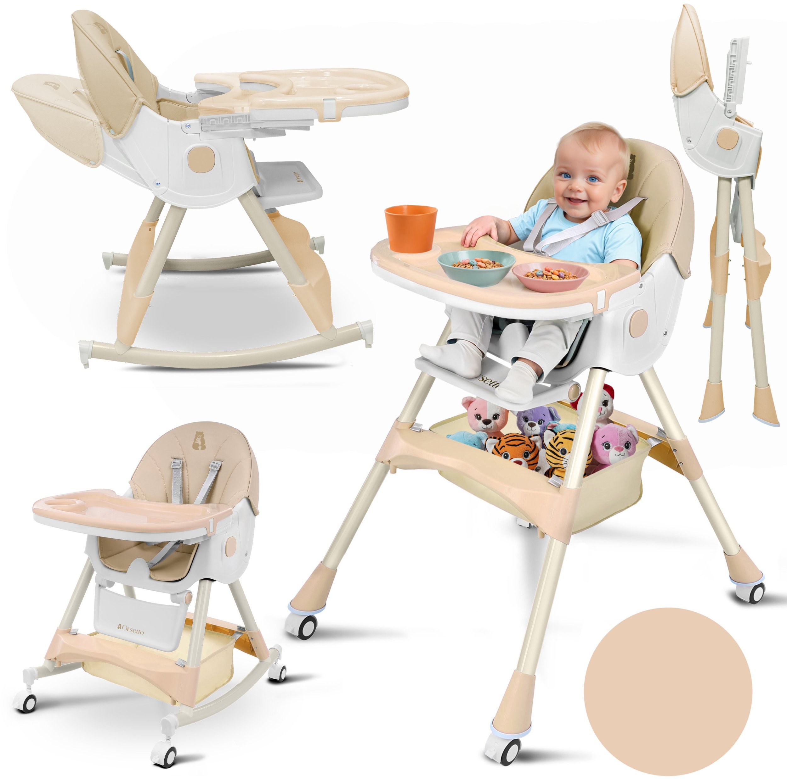 Lean Sport KRZESEŁKO DO KARMIENIA BUJACZEK SEZAMEK 6W1 BEŻOWE