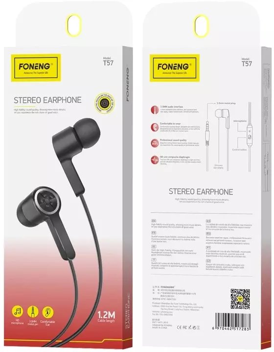 FONENG słuchawki przewodowe T57 JACK 3.5MM z mikrofonem 1.2M Czarny standard