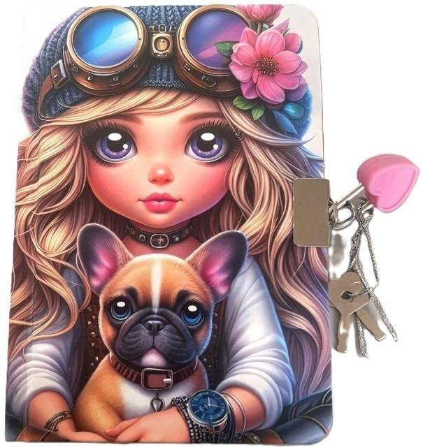 Pamiętnik z kłódką A6/64K gładki Dziewczynka z pie