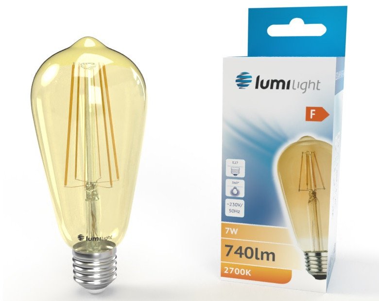 Żarówka LED E27 7W WW FLMG ST64 Gold LL5931