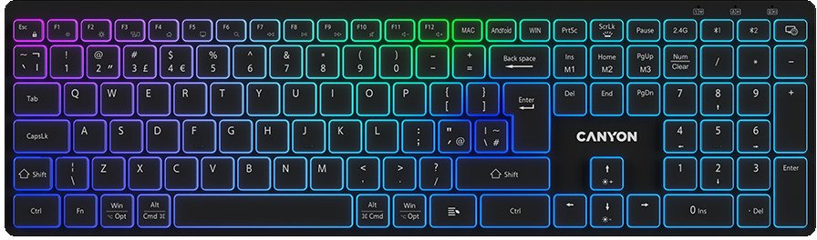 CANYON Klawiatura HKB-W11 UK/US RGB Dwa Tryby Bezprzewodowa Czarna