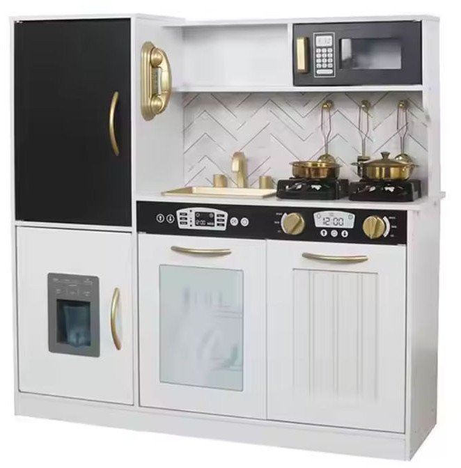 Coil kuchnia drewniana dla dzieci + akcesoria światło led duża zestaw garnki kran