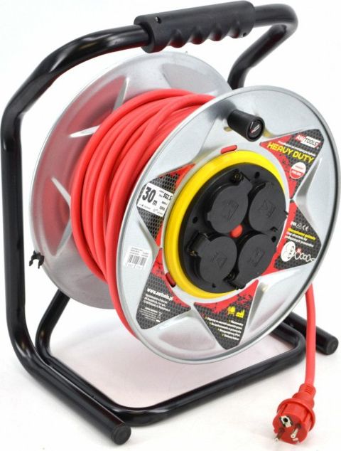 AWTools przedłużacz bęben metalowy czerwony Heavy Duty 40m 3x2,5 mm 16A, 3680W, IP44 (AW70256)