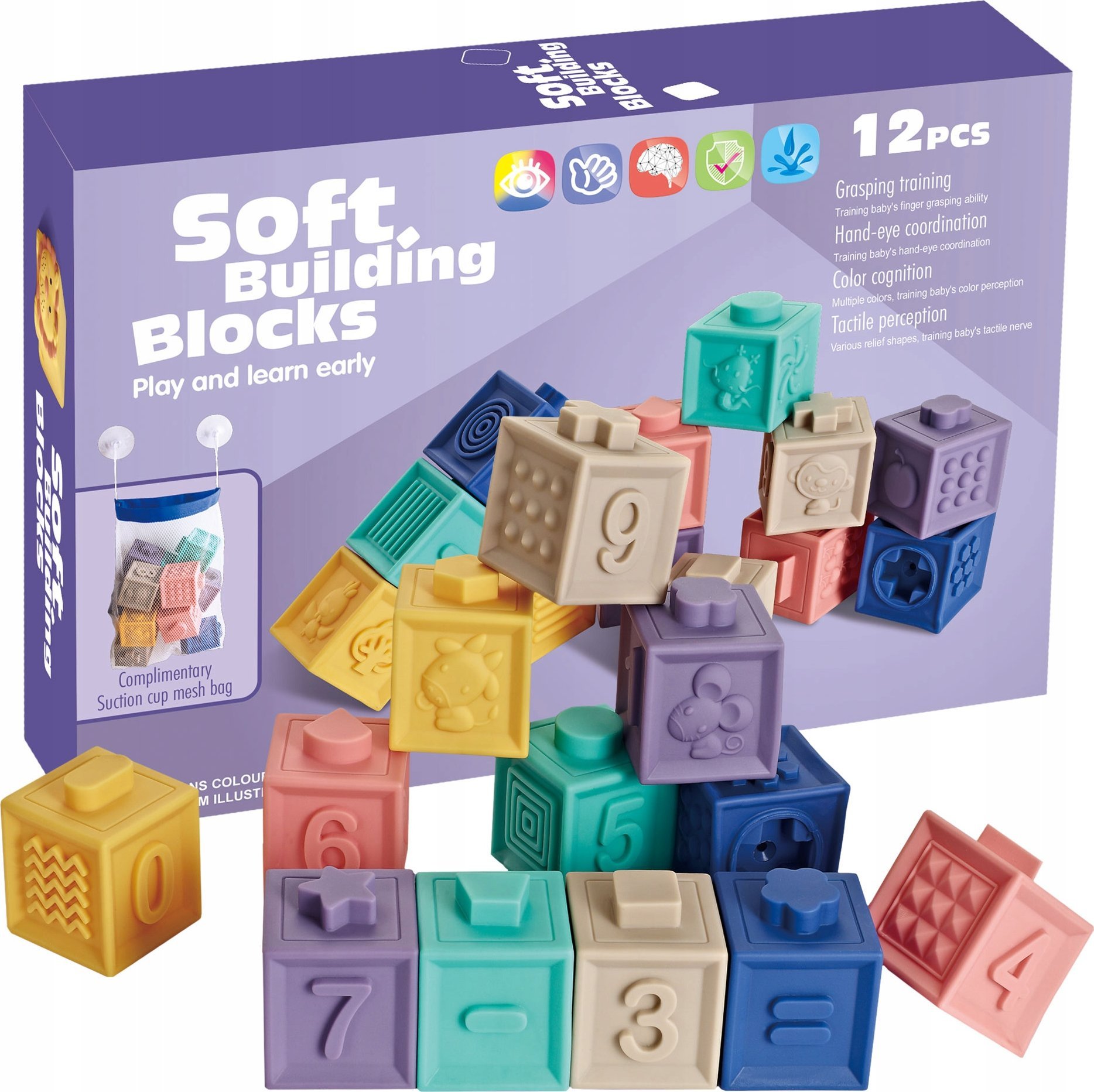 Miękkie Klocki Sensoryczne Dla Dzieci Zestaw 12Szt