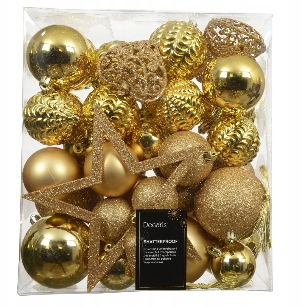 Kaemingk Zestaw 43 bombek choinkowych nienaruszalne plastikowy złoty 6-8cm