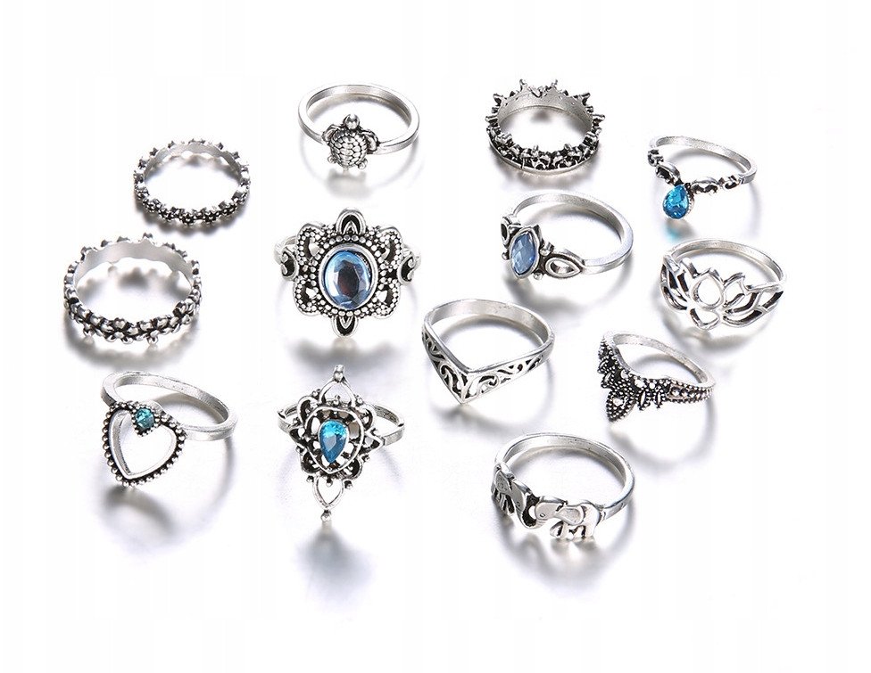 Srebrny ZESTAW PIERŚCIONKÓW RETRO PUNK BOHO 76