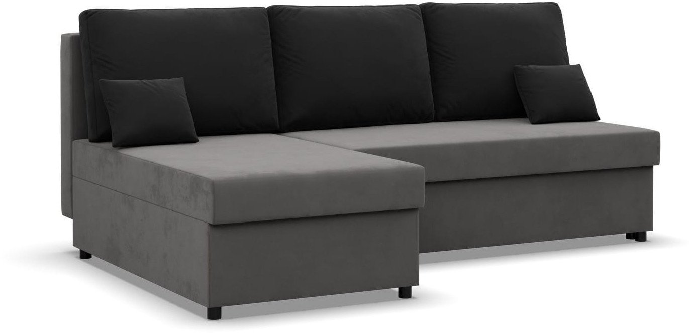 Narożnik z funkcją spania, Flow, 201x138x92 cm, szary, czarny | TYLETEGOTU