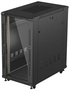 SZAFA INSTALACYJNA RACK STOJĄCA 19" 22U 600X1000 CZARNA DRZWI PRZESZKLONE LANBERG (FLAT PACK)