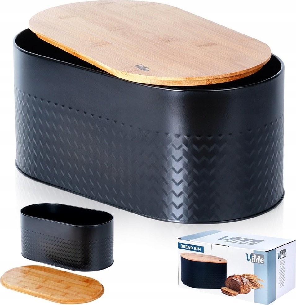 Chlebak Vilde Chlebak na Pieczywo Chleb z Deską Czarny Metalowy VILDE 34 x 18,5 x 15,5 cm