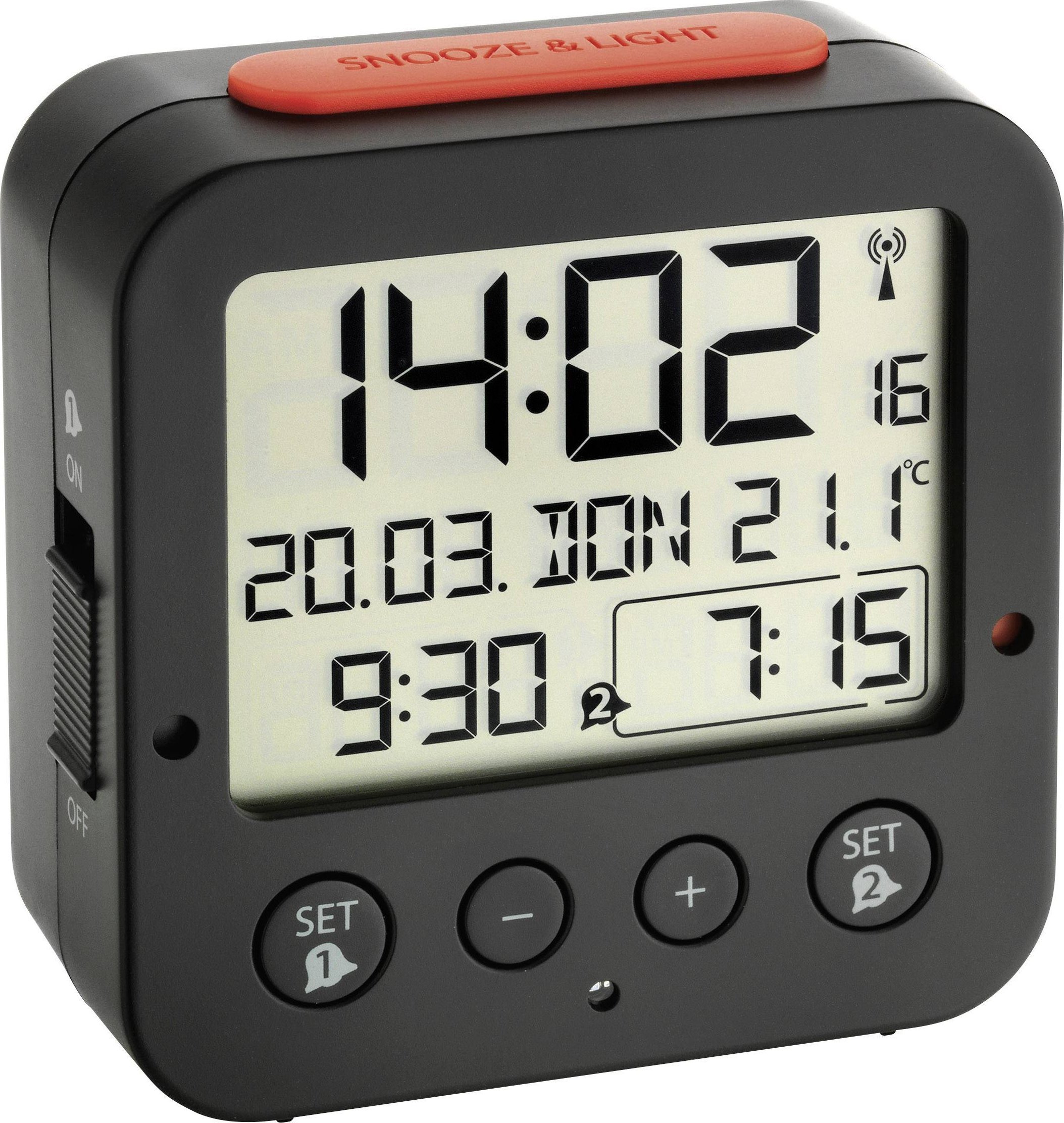 TFA 60.2528.01 Bingo black Digital RC Alarm Clock w. Temper