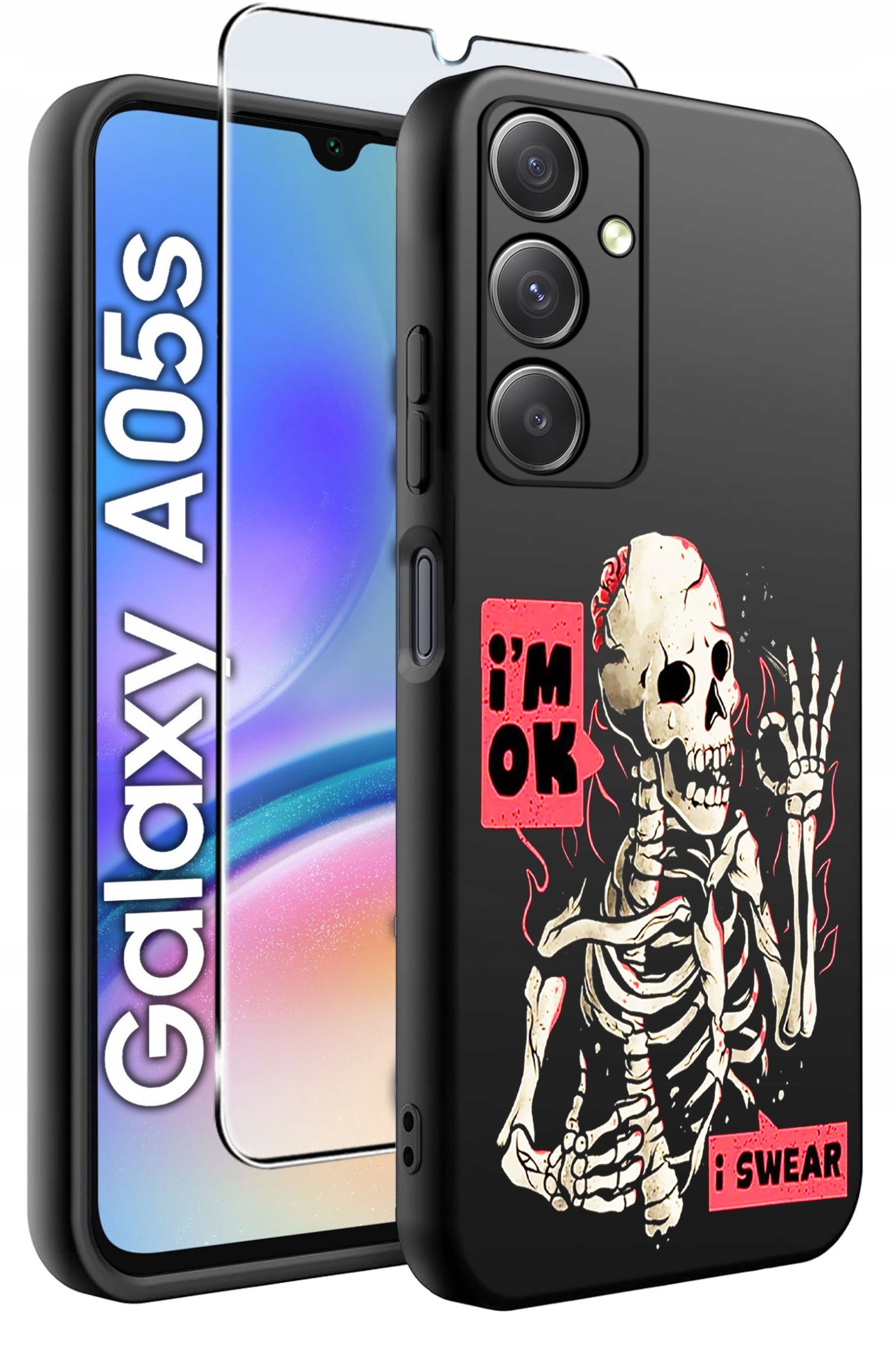 ETUI do Samsung A05s WZORY | SILIKONOWE MATT CASE + SZKŁO 9H