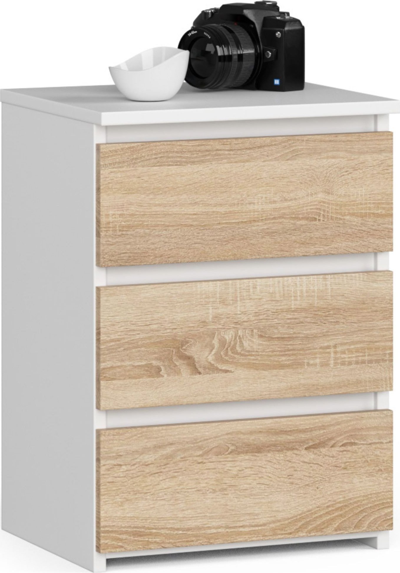 Fabryka Mebli Akord Szafka nocna CL3 40 cm 3 szuflady - biała-dąb sonoma