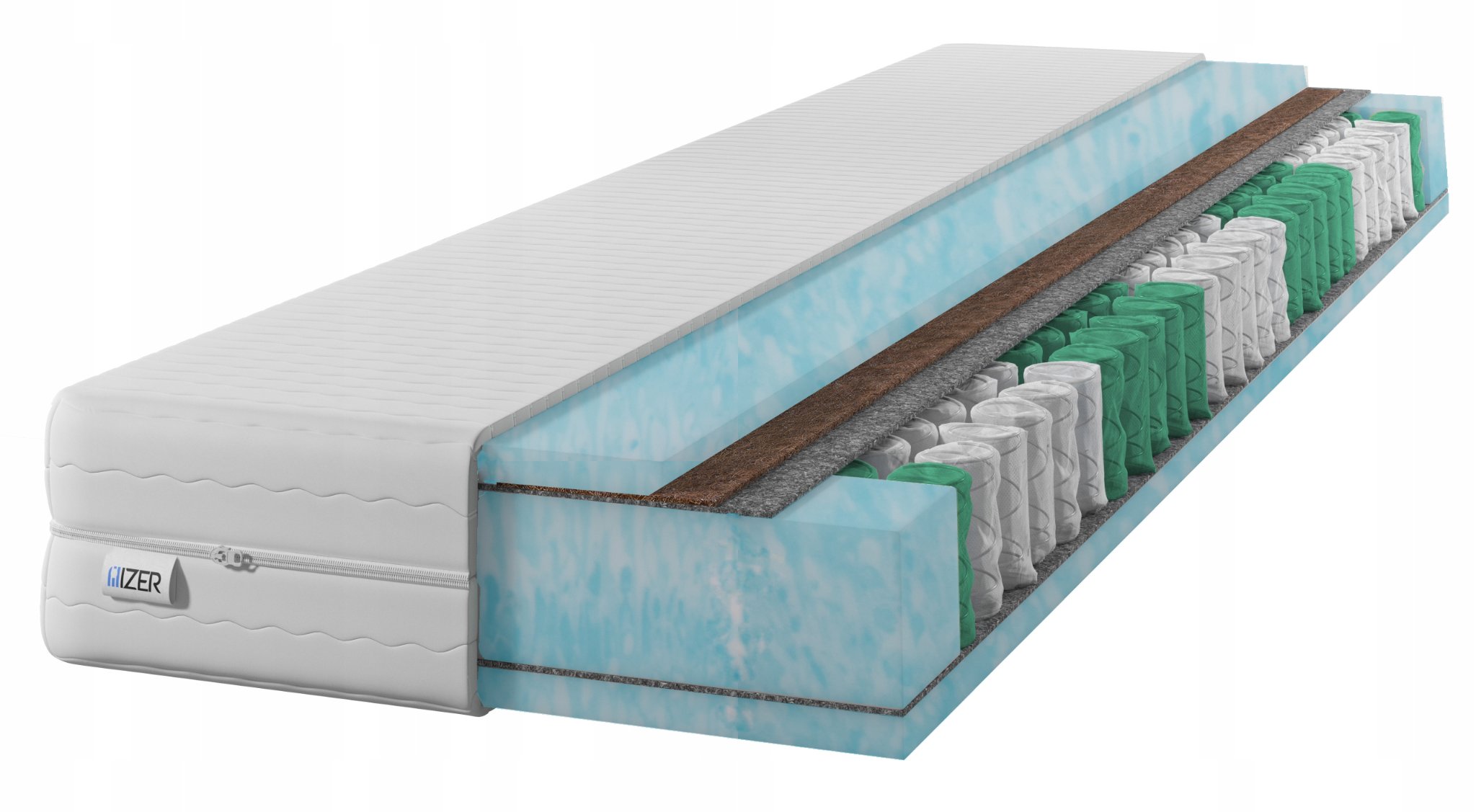 Materac sprężynowy Aqua GOLD+ 150x190 21cm | KOKOS | Dwustronny H3/H4 | 7 stref | Rdzeń ze sprężyn kieszeniowych | Pikowany pokrowiec