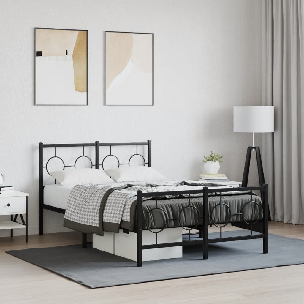 vidaXL vidaXL Metalowa rama łóżka z wezgłowiem i zanóżkiem, czarna, 120x190cm