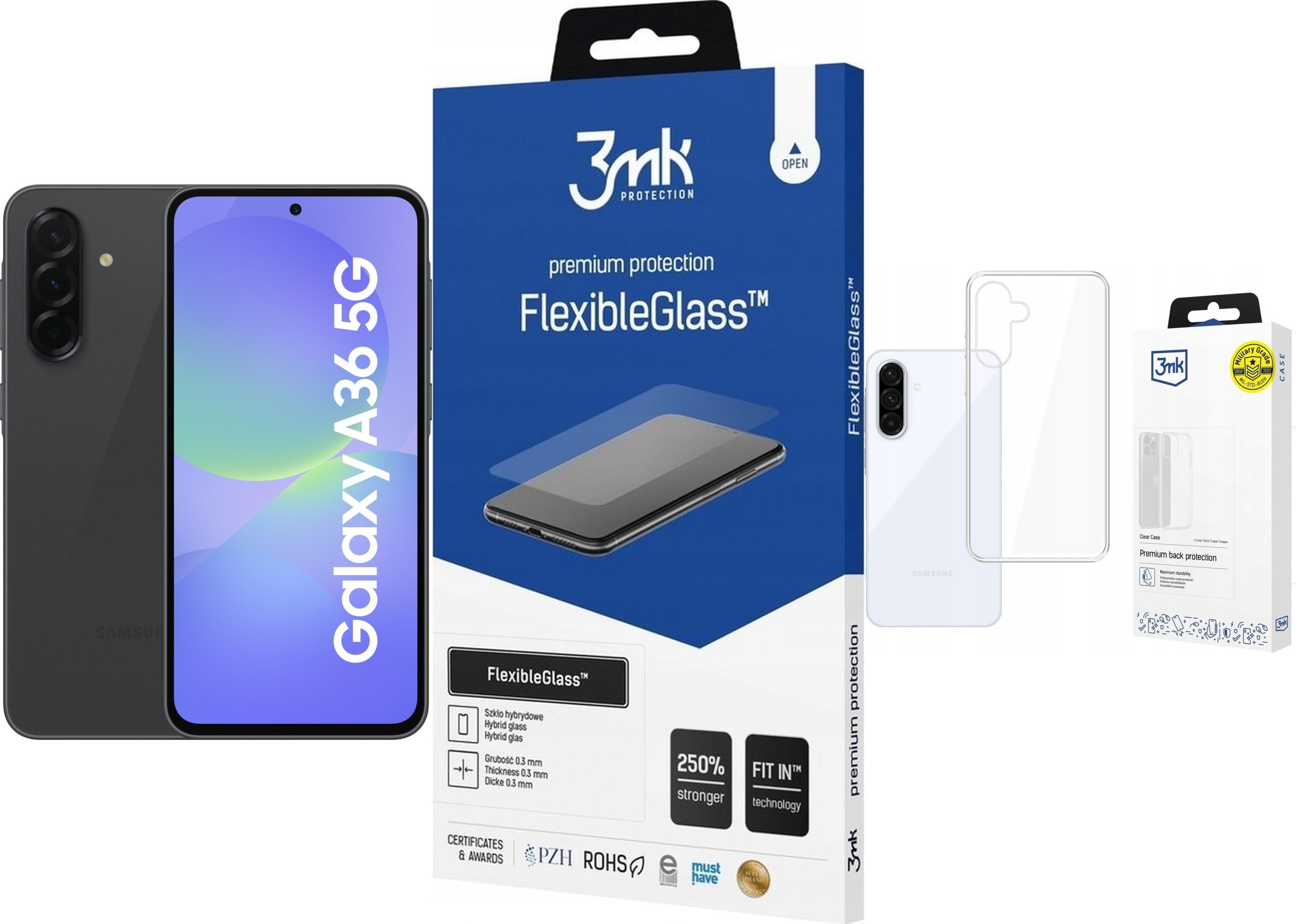 Smartfon Samsung Galaxy A36 5G 6/128GB Czarny (SM-A366BZKBEUE) + FlexibleGlass + Etui Clear Case