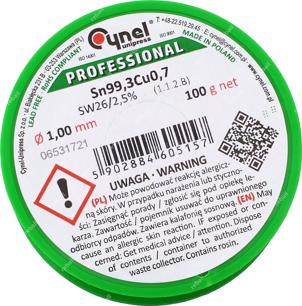 Lydmetalis Cynel LC99.3 SW26 100g/1mm - be švino