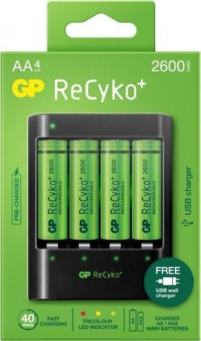 GP GP Batteries ReCyko+ 4 x AA Rechargeable Batteries 2600 mAh + Fast Charger