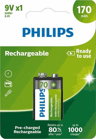 Philips PHILIPS 9VB1A17/10 AKUMULATOR 8,4V 6F22 170MAH 9V
