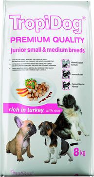 TropiDog Indyk z ryżem TropiDog Premium Junior Small & Medium Breeds 8kg