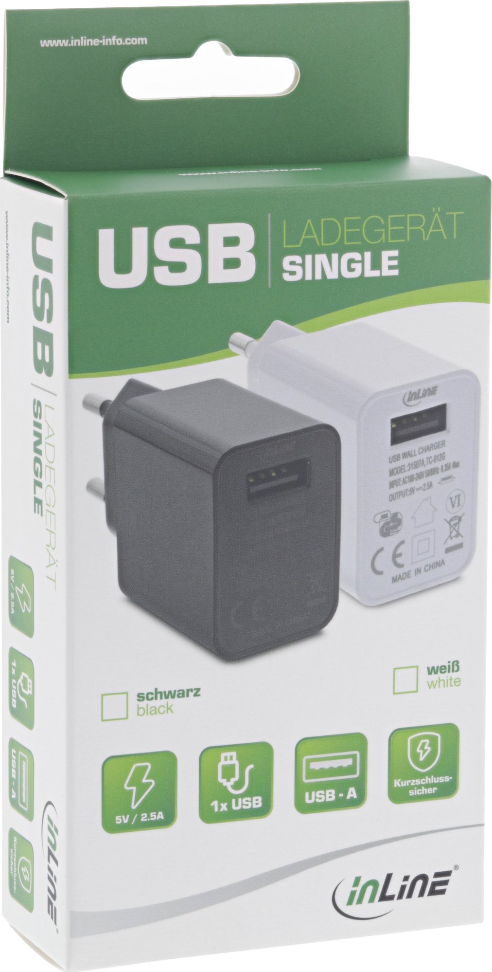 InLine InLine® USB Power Adapter Single, 100-240V to 5V/2.5A, white