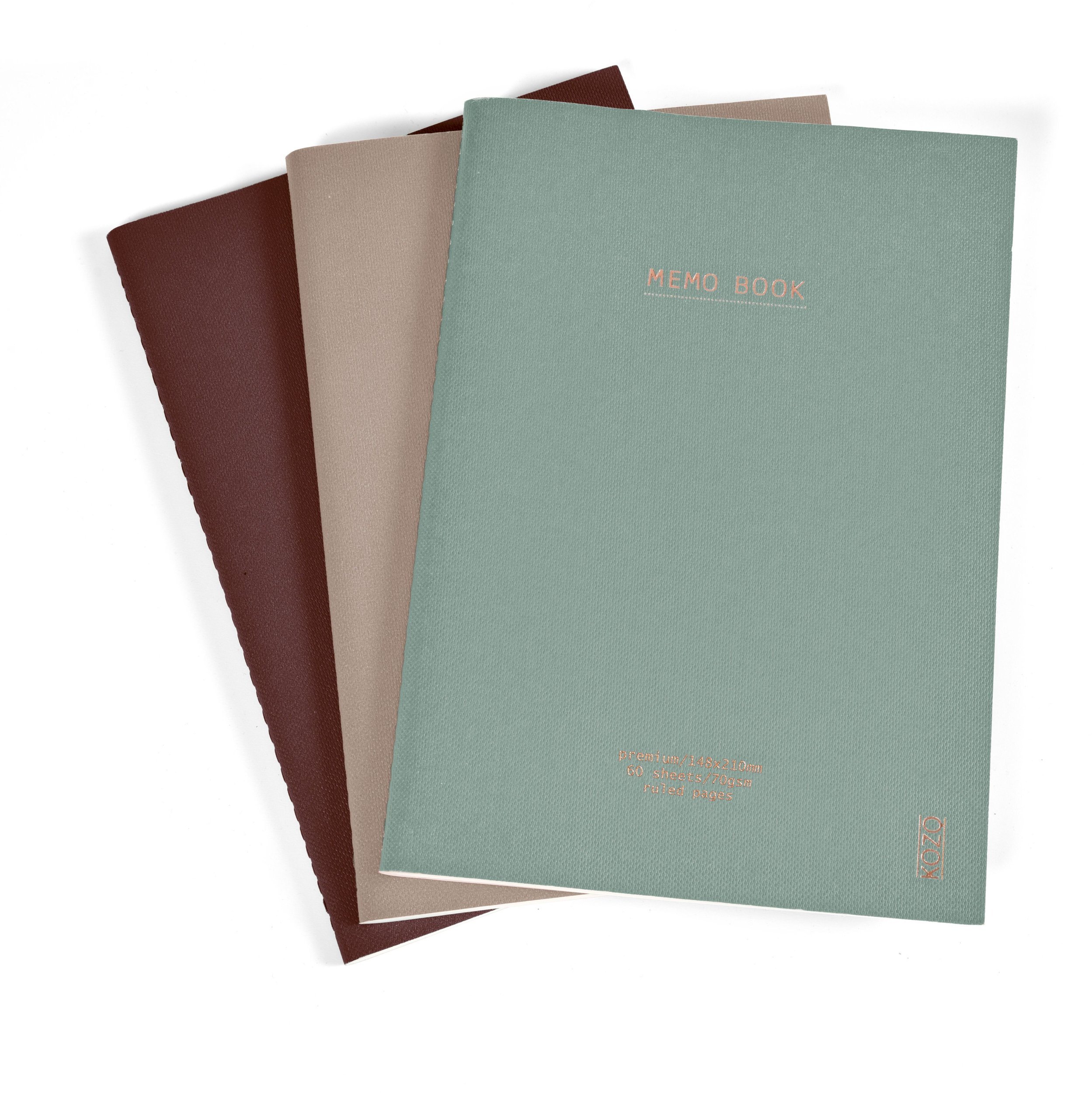 Papierowy księżyc KOZO Notatnik A5 3 Pak Coffee Sand Aloe Vera