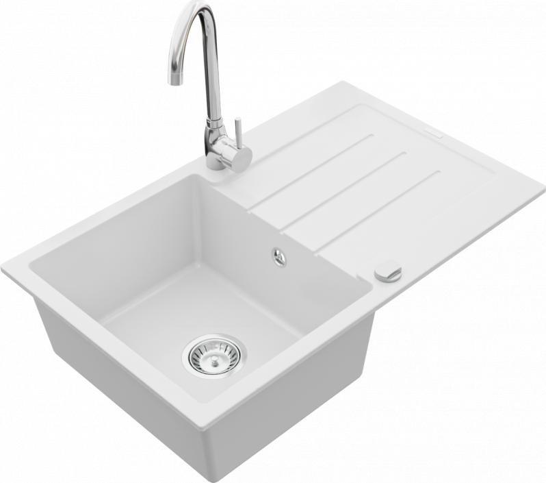 Mexen Mexen Bruno zlewozmywak granitowy 1-komorowy z ociekaczem i baterią kuchenną Telma, biały - 6513-20-670200-00