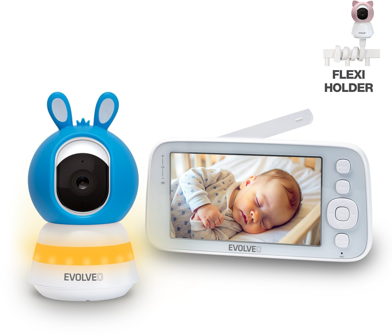 EVOLVEO Baby Monitor N5, Set videochůvičky s 360° dohledem, obousměrnou komunikací a ukolébavkami, modrá