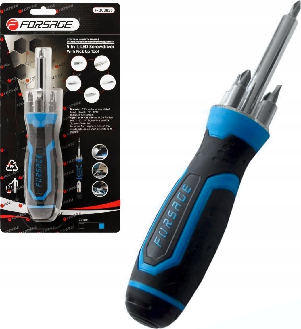 Forsage Śrubokręt wkrętak uniwersalny bity 5w1 L-250 LED