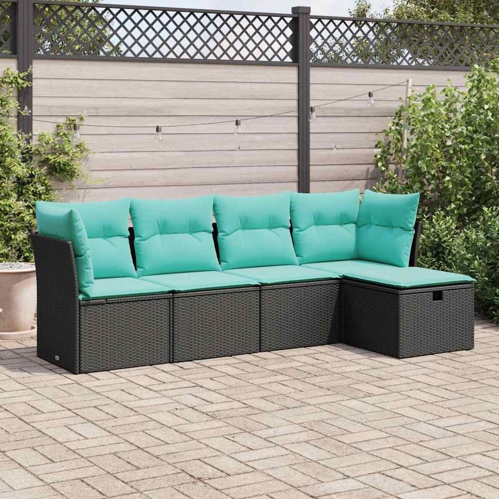 Garden Sofa Set Black, with Blue Cushions