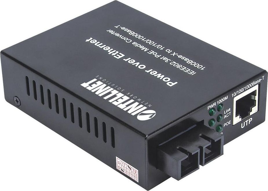 Konwerter światłowodowy Intellinet Network Solutions GB PoE+ 1000Base-T RJ45 na 1000Base-LX SC SM (508209)