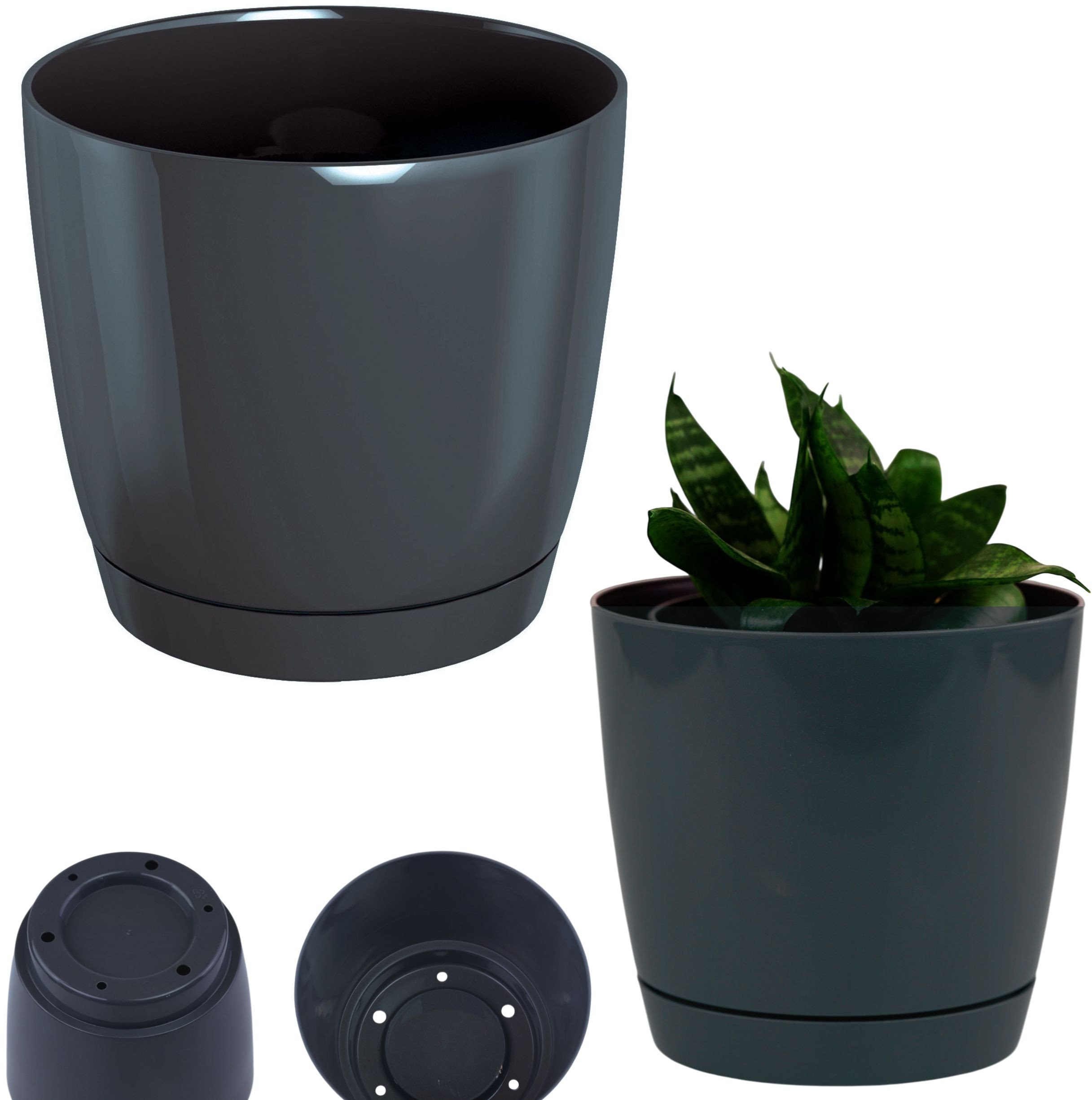 Doniczka niska okrągła w połysku 21cm Donica + podstawka