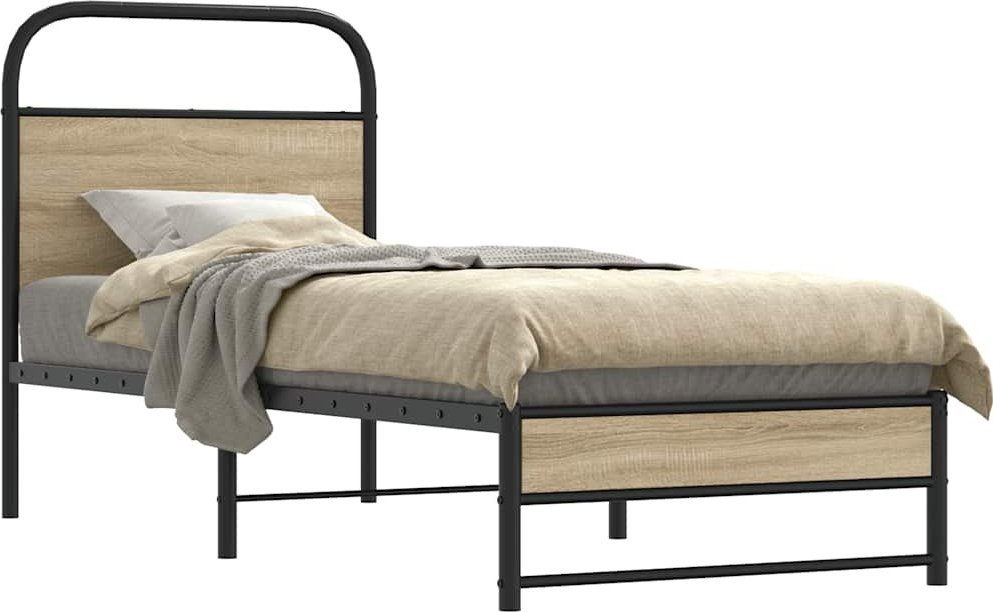 vidaXL Łóżko bez materaca, 75x190 cm, przydymiony dąb