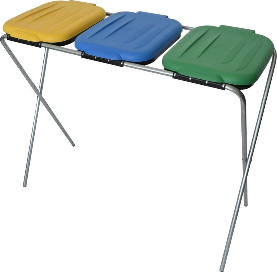 Kosz na śmieci Pako Stojak do segregacji odpadów (3-stanowiskowy) żółty, zielony, niebieski