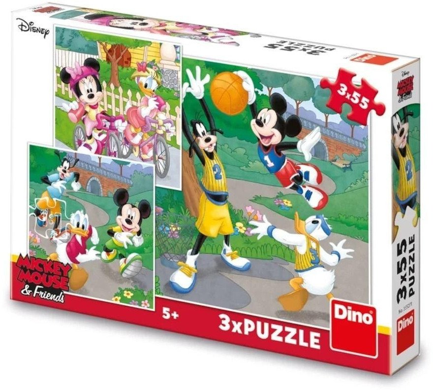 Puzzle 3x55 Myszka Miki Sportowcy