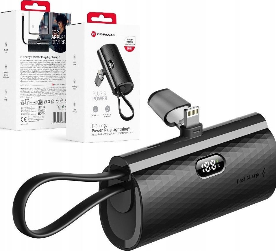 Powerbank ForCell FORCELL F-ENERGY Power Plug F5K3 powerbank 5 000mAh z wbudowanym złączem do Lightning 8-PIN PD 20W czarny