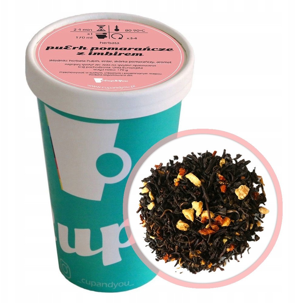 Herbata czerwona pu-erh POMARAŃCZE Z IMBIREM imbir skórka pomarańczy 170g - herbata liściasta sypana mieszanka napar susz