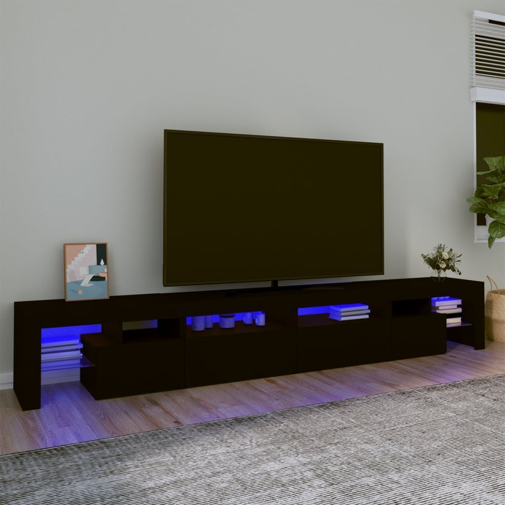 vidaXL Szafka pod TV z oświetleniem LED, czarna 280x36,5x40 cm