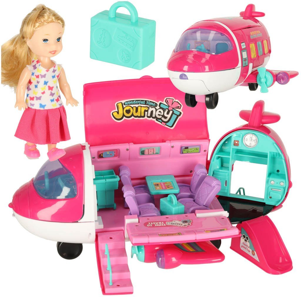 Samolot dla lalek pasażerski 2w1 rozkładany akcesoria różowy