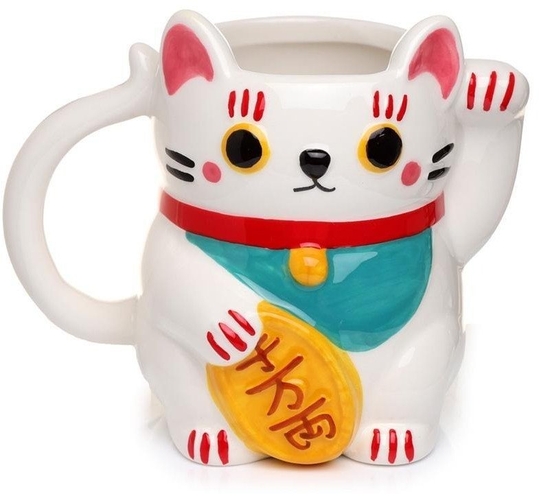 Kubek ceramiczny - Kot Szczęścia Maneki Neko biały