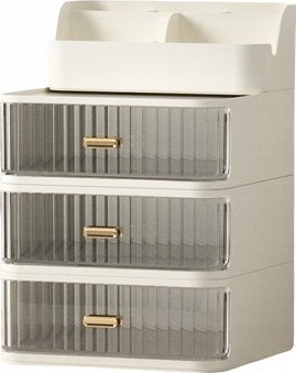 Korbi SZKATUŁKA ORGANIZER KUREREK KOSMETYKI PĘDZLE SZUFLADY TOALETKA KREMOWA F34