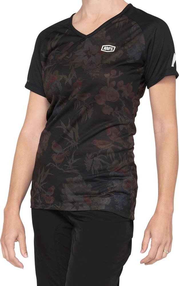 100% Koszulka damska 100% AIRMATIC Women's Jersey krótki rękaw black floral roz. M (NEW 2021)