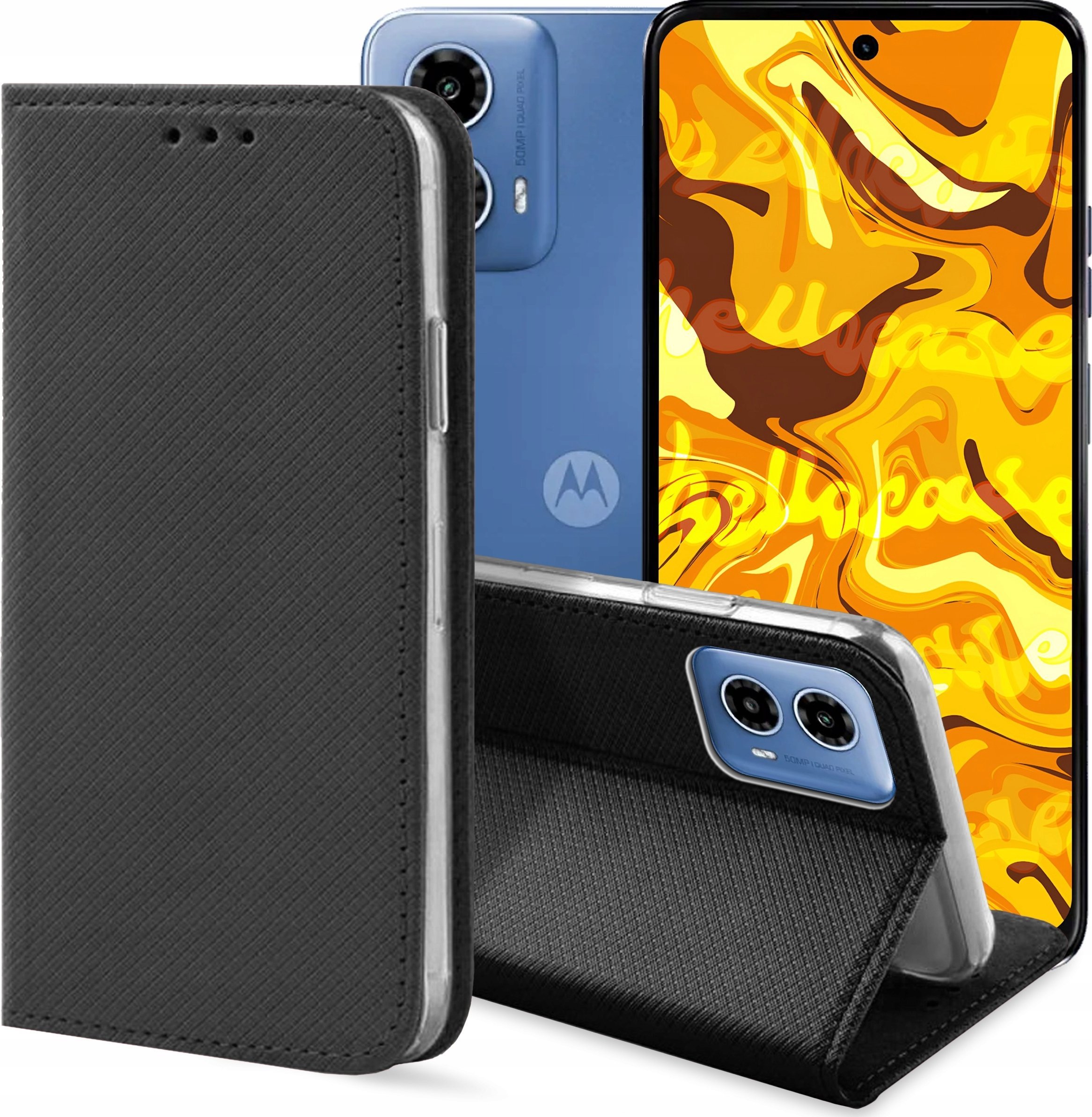 Hello Case ETUI Z KLAPKĄ DO MOTOROLA MOTO G34 5G CZARNE ZAMYKANE MAGNETYCZNE KABURA